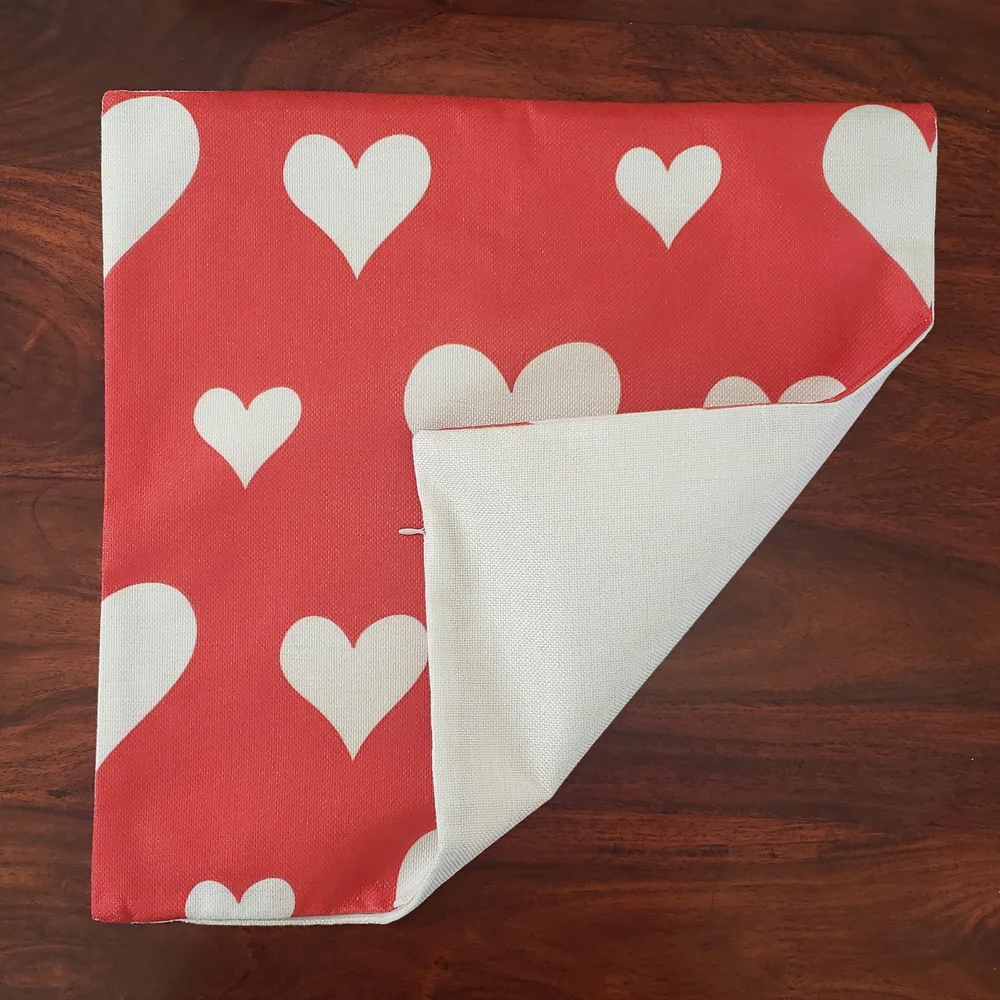 Valentine's Day Pillow Cover 18x18 Red White Hearts Rustic Linen Accent